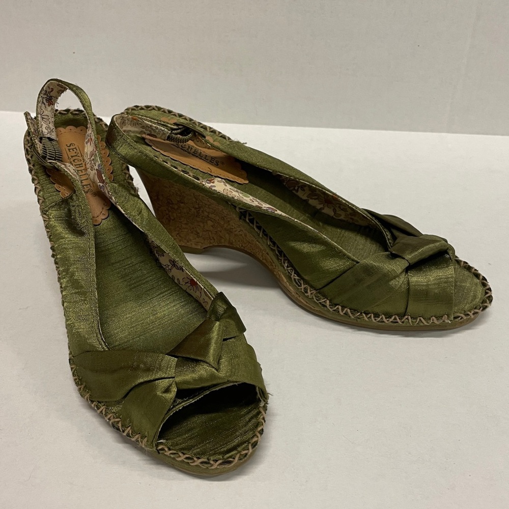 Seychelles Wedge Shoes Slingback Tie Knot Olive Green Size 8